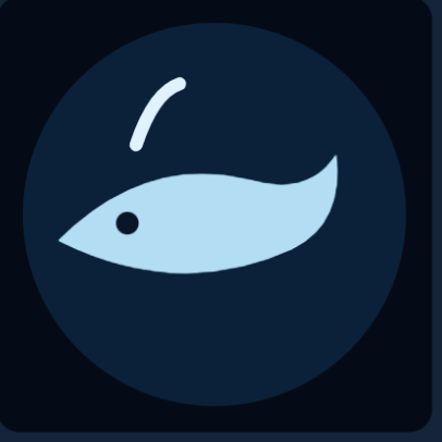 A pale blue whale in a dark blue circle.