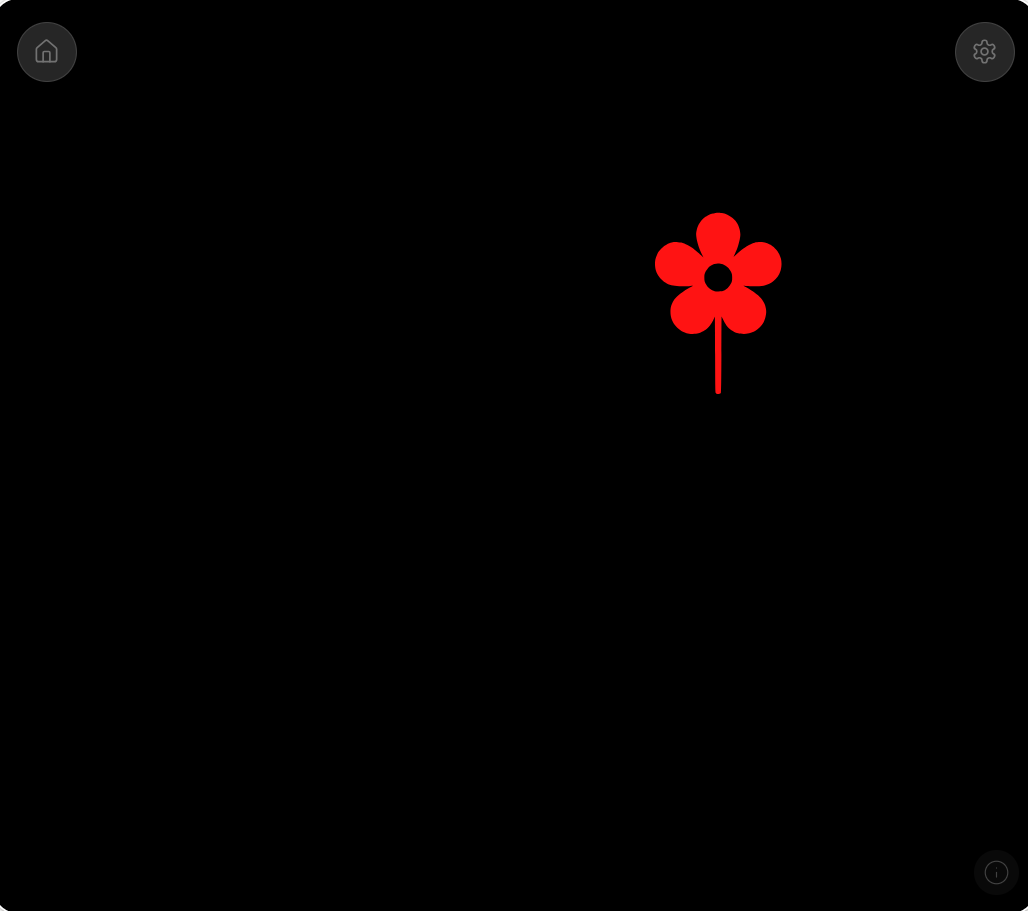 Track It learner screen: a single bright red flower with a thin stem on a plain black background.