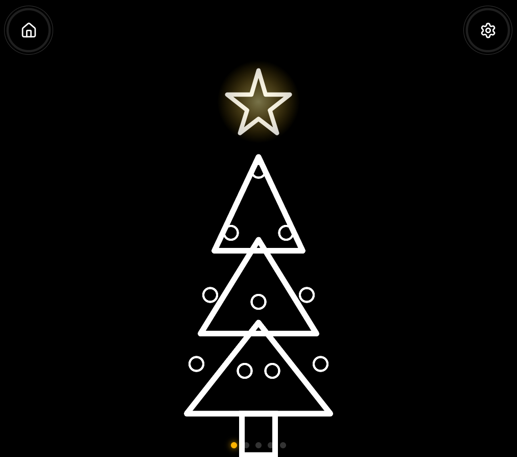 A simple white outline of Christmas tree against a black background.