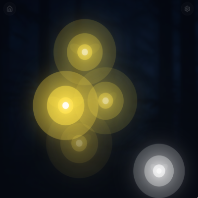 Glowing yellow fireflies against a dark sky.
