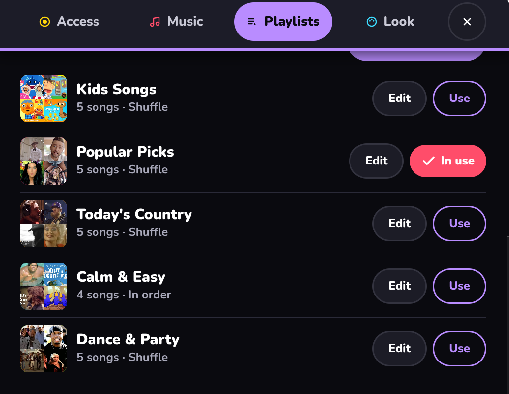 Small playlists keep choices manageable.