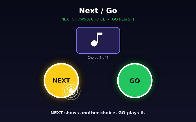 Next / Go access mode screen