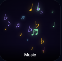Colorful music notes floating on a dark purple background.