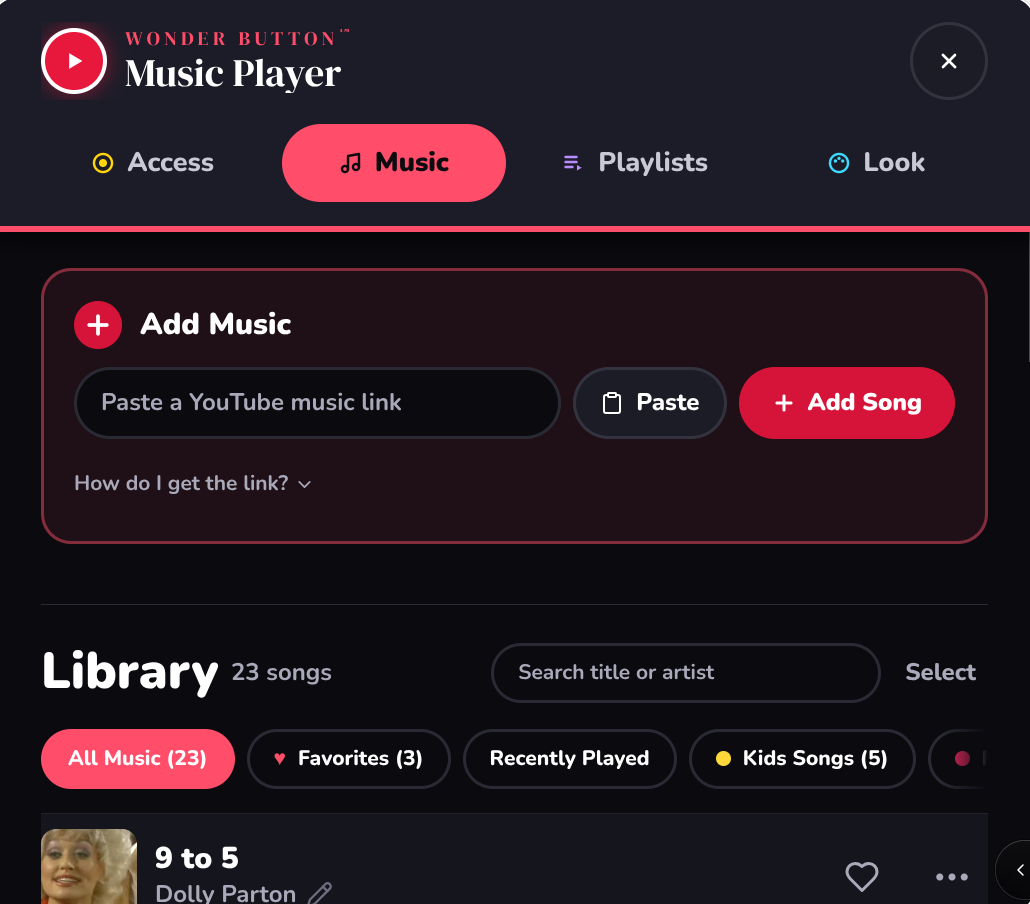 Add a song by pasting a YouTube link.