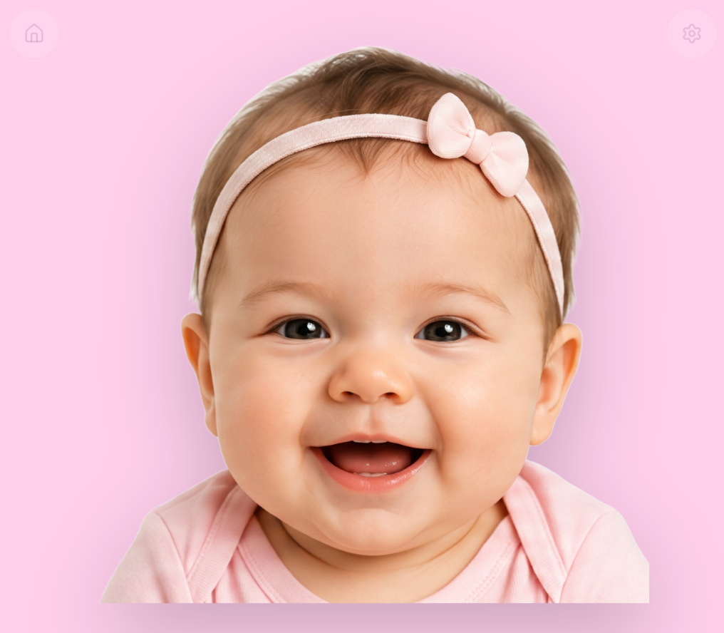 Baby awake with eyes open, beginning to smile.