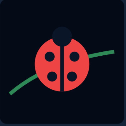 A red ladybug on a green stem, on black.