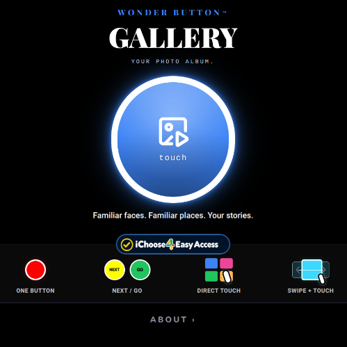Wonder Button Gallery screenshot: Familiar faces. Familiar places.