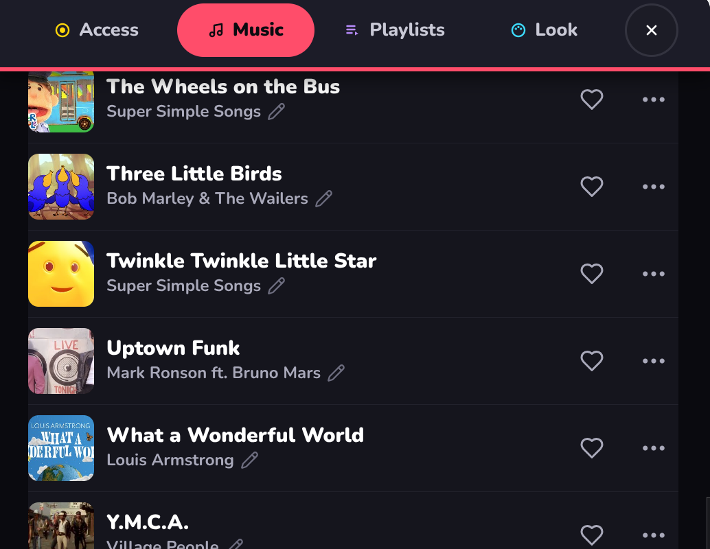 Your music library: favorites with one tap.