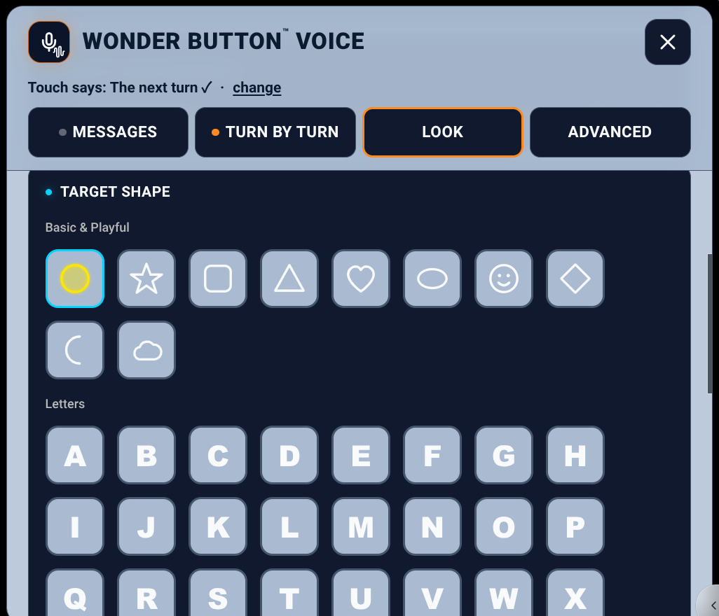 Shapes and letters for the button.