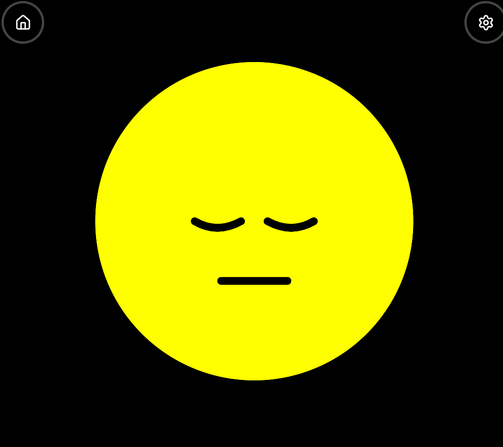 A plain bright yellow sun face on a black background, eyes closed and mouth a flat line.