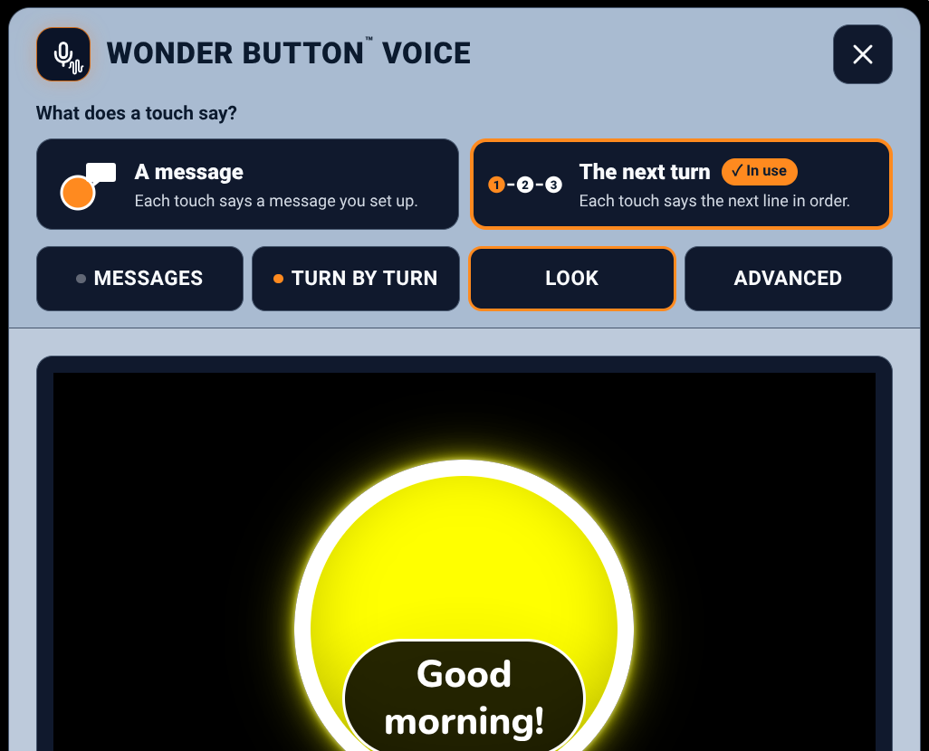 What the learner sees: one big button.