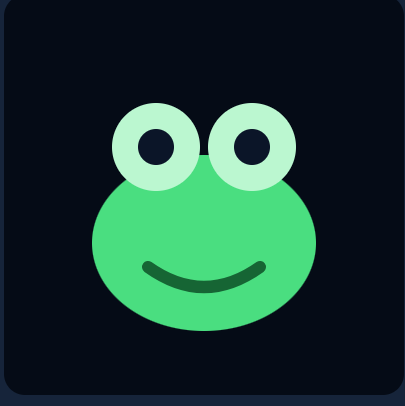 A bright green smiling frog face on black.